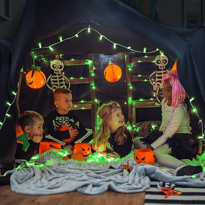 JMEXSUSS Connectable 100 LED Green Halloween Lights, 8 Modes Plug-in Green Christmas Lights Indoor, 33ft Clear Wire Twinkle String Light Outdoor for Halloween Christmas Tree Xmas Decor-VerdiqueGarden