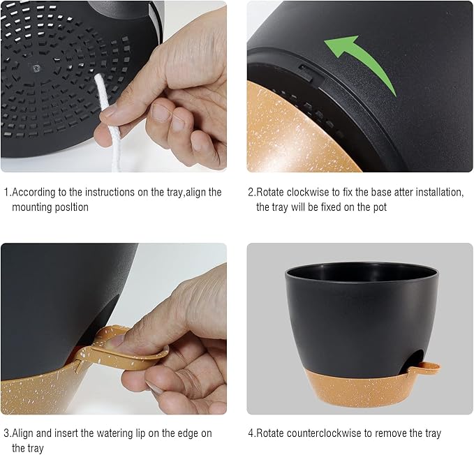 10/9/8 inch Self Watering Pots, Set of 3 Plastic Planters with Mesh Drainage Holes and Deep Reservoir for Indoor Outdoor Garden Plants and Flowers, Black with Brown-VerdiqueGarden