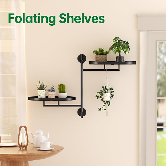 Rotating Window Plant Shelves for Multiple Plants Indoors,2-tier Metal Corner Black Plant Stand Holder Floating Plant Shelf for Wall，Windows Sill Gifts for Plant Lovers to Enhance Home Decor-VerdiqueGarden