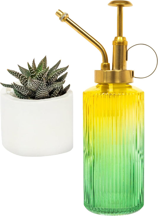 Useful Co. Yellow & Green Glass Plant Mister for inside, Mister for Plants, Plant Sprayer Mister, Decorative Plant Mister Spray Bottle with Adjustable Nozzle for indoor plants (230ml/ 7.8oz)-VerdiqueGarden