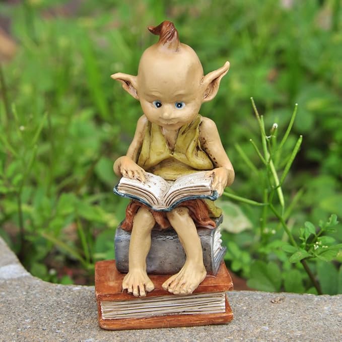 Top Collection Miniature Fairy Garden and Terrarium Statue, Garden Pixie Elf Reading Book-VerdiqueGarden