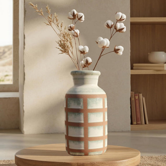 Rustic Farmhouse Ceramic Vase, Pastoral Clay Decor, Boho Vintage Terracotta Vases for Bouquet and Fake Plants, Suitable for Home Decor, Shelf, Dining Table, Living Room, Mantle, Bathroom, 9.6 Inch-VerdiqueGarden