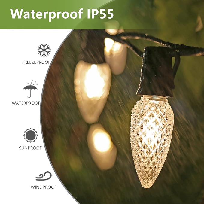 100Pack C9 Replacement LED Light Bulbs, Strawberry Christmas Bulb 2700K Soft White Shatterproof & Waterproof Outdoor String Light Bulbs, E17 Candelabra Base Edison Bulbs for Holiday Decoration-VerdiqueGarden