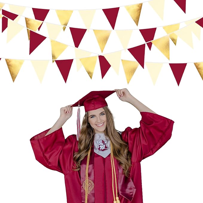 Burgundy Party Decorations Gold Maroon Beige Fabric Triangle Pennant Banner Garnet Flag Bunting Garland for Graduation Wedding Birthday Bridal Shower Bachelorette Anniversary Engagement Party Supplies-VerdiqueGarden