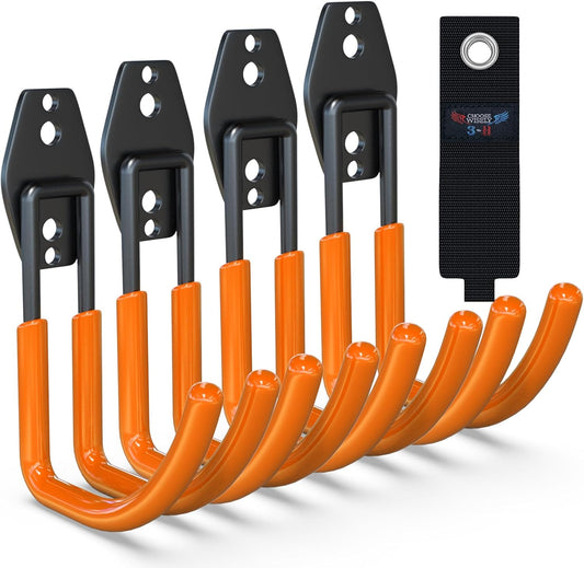 3-H Garden Hose Holder Wall Mount 4 Pack,Solid Steel Hose Hanger,Water Hose Holders for Outside,Perfect for Hanging Outdoor Air Hose,Ropes,Pipes,Garden Tools,Ladders,Bikes,Bulk Items(Orange)-VerdiqueGarden