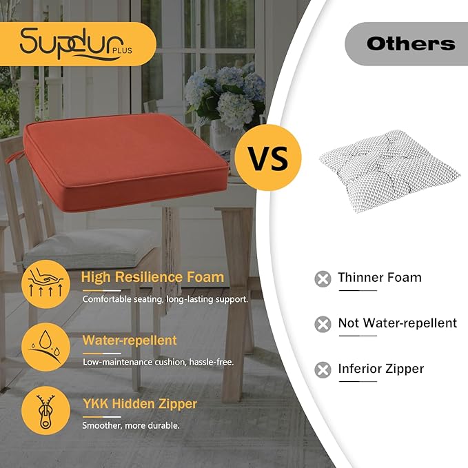 Outdoor Sunbrella Square Corner Seat Cushion, 18.5"x16"x3", Set of 4, Non Slip Seat Cushion Pads with Removable Cover for Patio Furniture, Garden Yard Lawn, Spectrum Grenadine-VerdiqueGarden