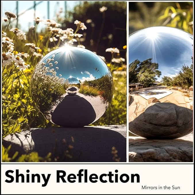 8 Inch Stainless Steel Gazing Globe,v2croft Hollow Ball Mirrored Surface Polished Shiny Sphere,Garden Stainless Steel Gazing Ball for Outdoor Lawn Pond Yard Ornament(Silver)-VerdiqueGarden