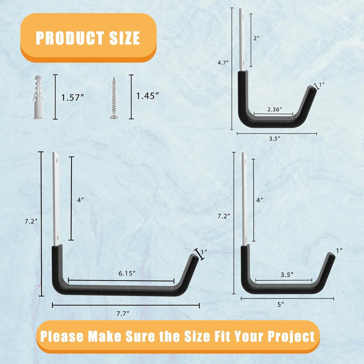 Heavy Duty Utility Hooks for Garage Storage Utility Hooks Wall Mount,Garage Hooks Heavy Duty,Garage Wall Hooks,Hose Holder,Bike Hooks,Ladder Hooks,Leaf Blower Hanger (2S & 2M & 2L)-VerdiqueGarden