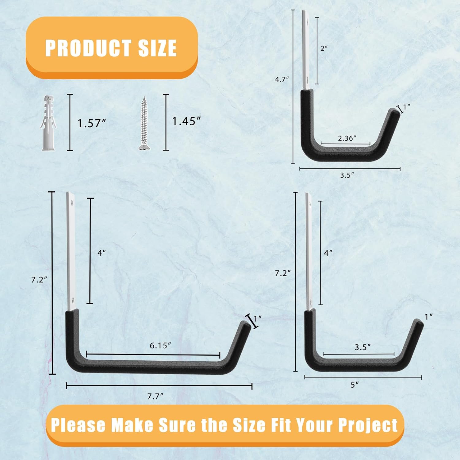 Heavy Duty Utility Hooks for Garage Storage Utility Hooks Wall Mount,Garage Hooks Heavy Duty,Garage Wall Hooks,Hose Holder,Bike Hooks,Ladder Hooks,Leaf Blower Hanger (2S & 2M & 2L)-VerdiqueGarden