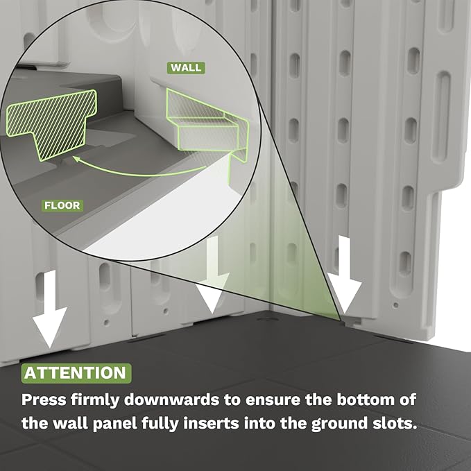 Patiowell 8 x 6 FT Plastic Outdoor Storage Shed with Floor, Resin Shed with Window and Lockable Door for Garden, Backyard, Tool Storage Use, Easy to Install in Beige (Kick-it Shed)-VerdiqueGarden