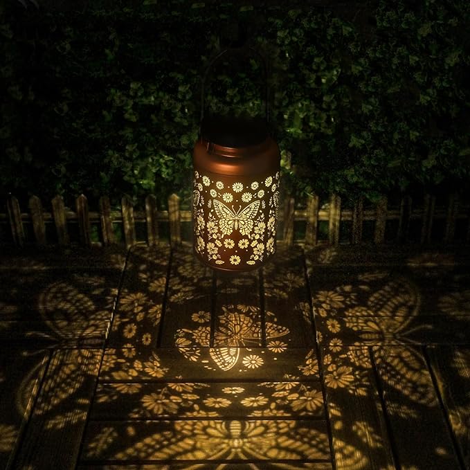 2 Pack Butterfly Solar Lanterns Outdoor Waterproof - Hanging Butterflies Solar Lights Garden Decor, Birthday Gifts for Women, Mom, Mothers Day Gifts, Outdoor Decor for Patio, Yard-VerdiqueGarden