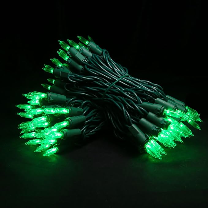 Green LED Christmas Lights - 100 Count Green Christmas String Lights for Tree, Party, Holiday, Indoor and Outdoor St. Patrick's Day Decorations, 33 Feet Green Wire, UL Certified, Connectable-VerdiqueGarden
