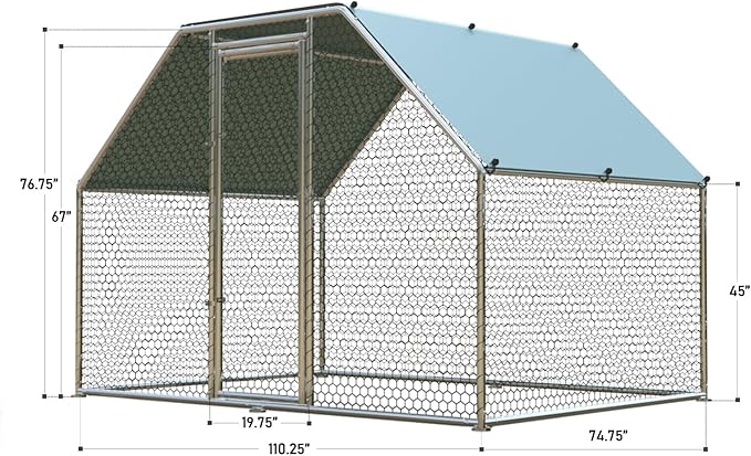 1.26’’ Large Metal Chicken Coop Walk in, Chicken Pen for Chickens, Outdoor Chicken Runs Coops Dog Kennel, Flat Roofed Chicken Runs for Yard with Anti-Ultraviolet Cover (9.2’L x6.2’W x6.4’H)-VerdiqueGarden