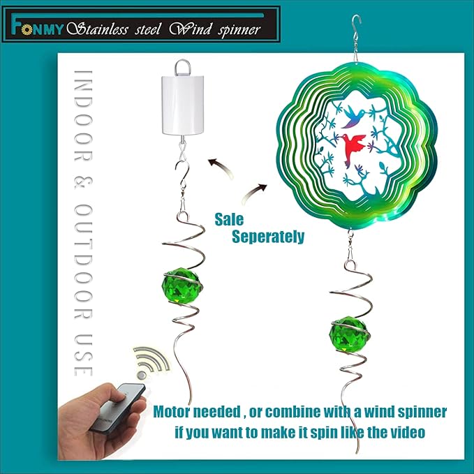 Fonmy Gazing Ball Spiral Tail -Decorative Wind Spinner Sun Catcher Rainbow Maker 11 inch Tail and 2 inch Green Crystal Orb. Indoor Outdoor Garden Decoration -13 inch Height-VerdiqueGarden