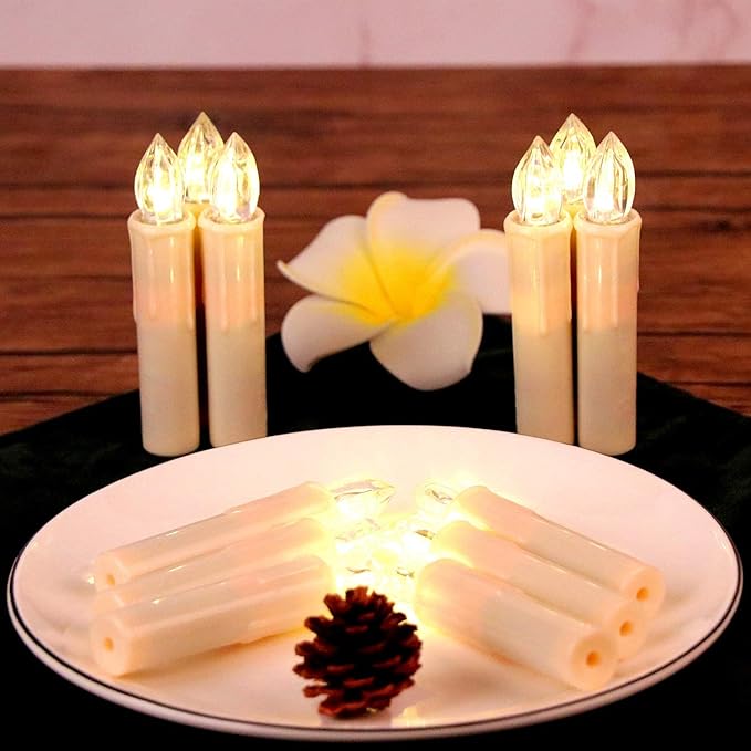 Set of 10 Ivory Flameless Window Candles, 4”H Battery Operated LED Flickering Taper Candles with Remote and Timer, Warm White Candlelight, Ideal for Chandelier/Birthday/Christmas/Party Decor-VerdiqueGarden