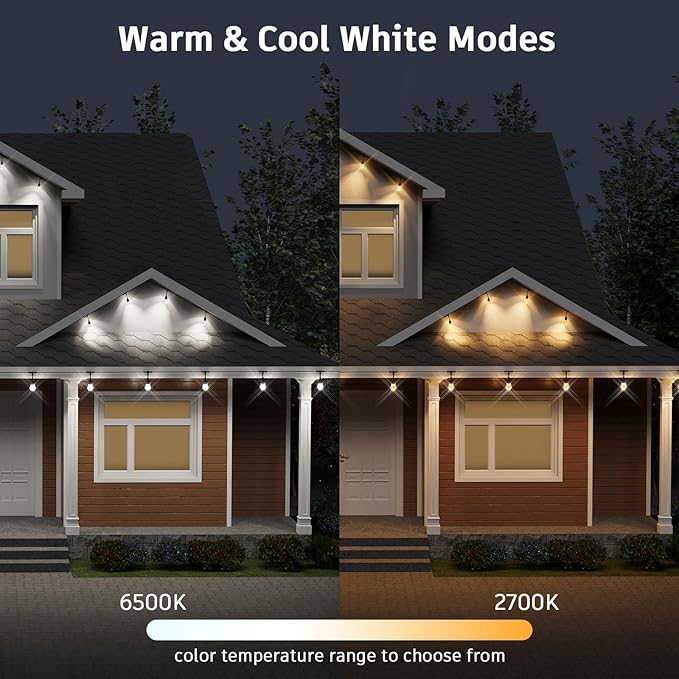 XMCOSY+ Smart Outdoor String Lights - 64ft RGBCWIC Patio Lights with 24 Color Changing Bulbs, LED String Light for Outside Backyard Bistro Party, APP WiFi Control, Work with Alexa, IP65 Waterproof-VerdiqueGarden