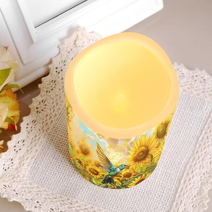 Ystardream Operated Candles with Flickering Flame Flameless Taper Candles Flickering Operated Electric Pillar Candle LED Candle for Indoor Outdoor Home Decor Hummingbird Sunflower-VerdiqueGarden
