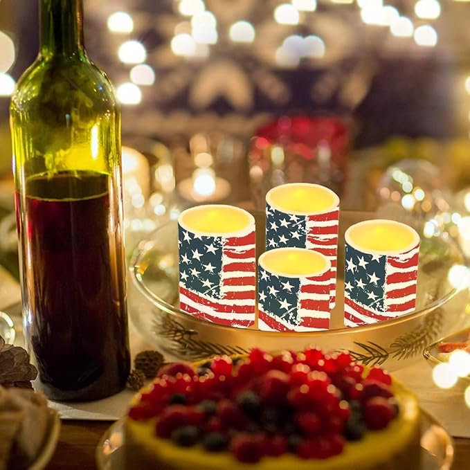 Flameless Electric Candles Decoration Lamp with Remote Timer Control Long Lasting for Fourth of July Party Decoration Home Indoor Outdoor Decor Pack of 4, American Flag Fashion-VerdiqueGarden
