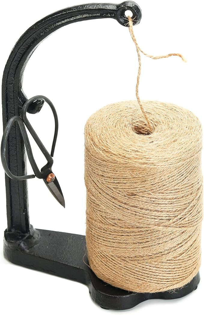 Sungmor Cast Iron Garden Twine Holder Set - 1300ft. Natural Jute Twine String & Rope Rack & Scissors - Decorative & Practical Home Arts Crafts Tools for Picture Display Gift Wrapping Packing Gardening-VerdiqueGarden