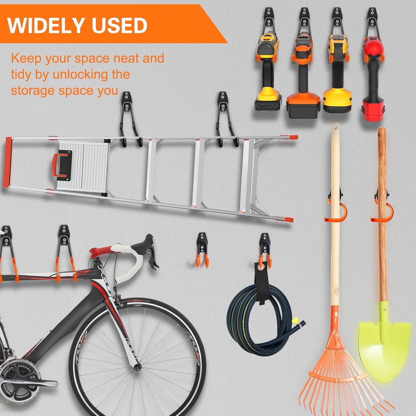 26 Pack Garage Hooks Heavy Duty Utility Steel with Anti-Slip Coating Wall Mount Storage Organizer for Hanging Power and Garden Tools, Ladders, Hose, Bikes, Ropes, Bulk Items, and More-VerdiqueGarden