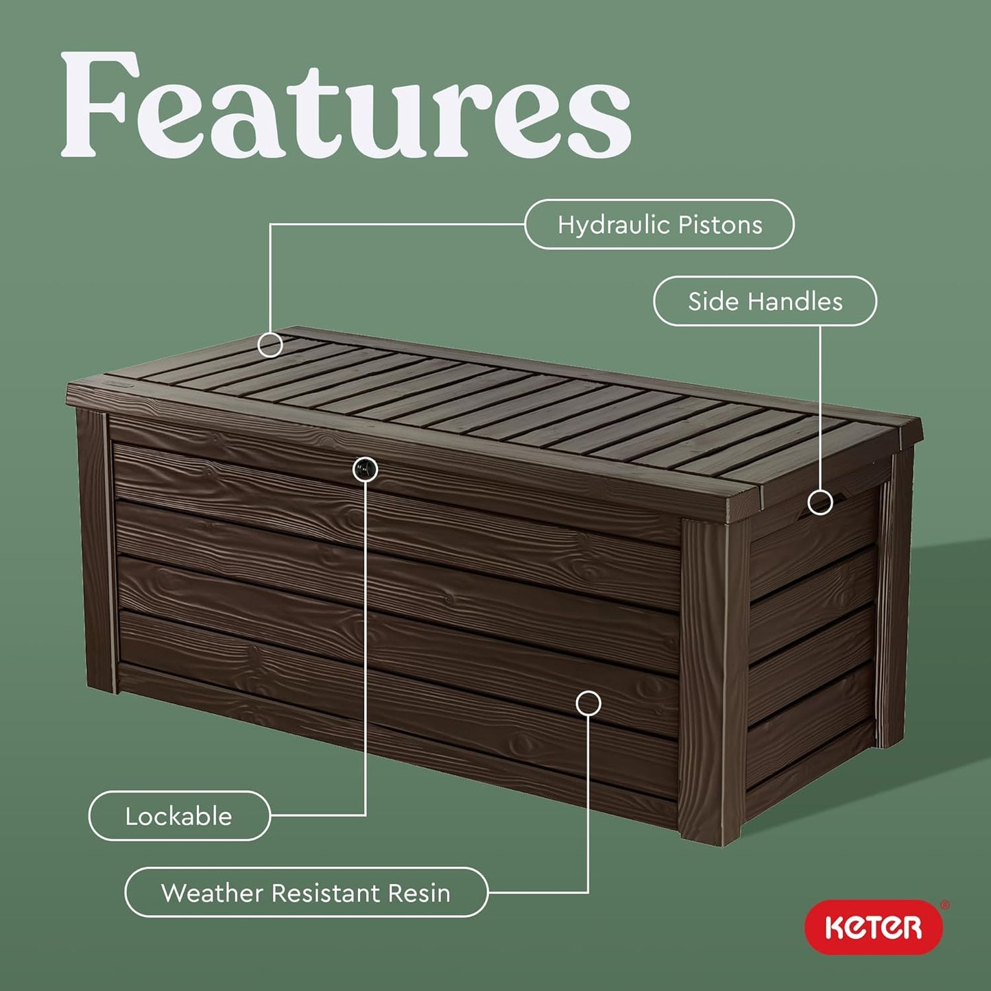 Keter Westwood 150 Gallon Deck Box Organizer, Doubles as 2-Person Bench Seat, Brown – Large Resin Outdoor Storage and Seating with Lockable Lid for Garden, Pool, and Patio-VerdiqueGarden