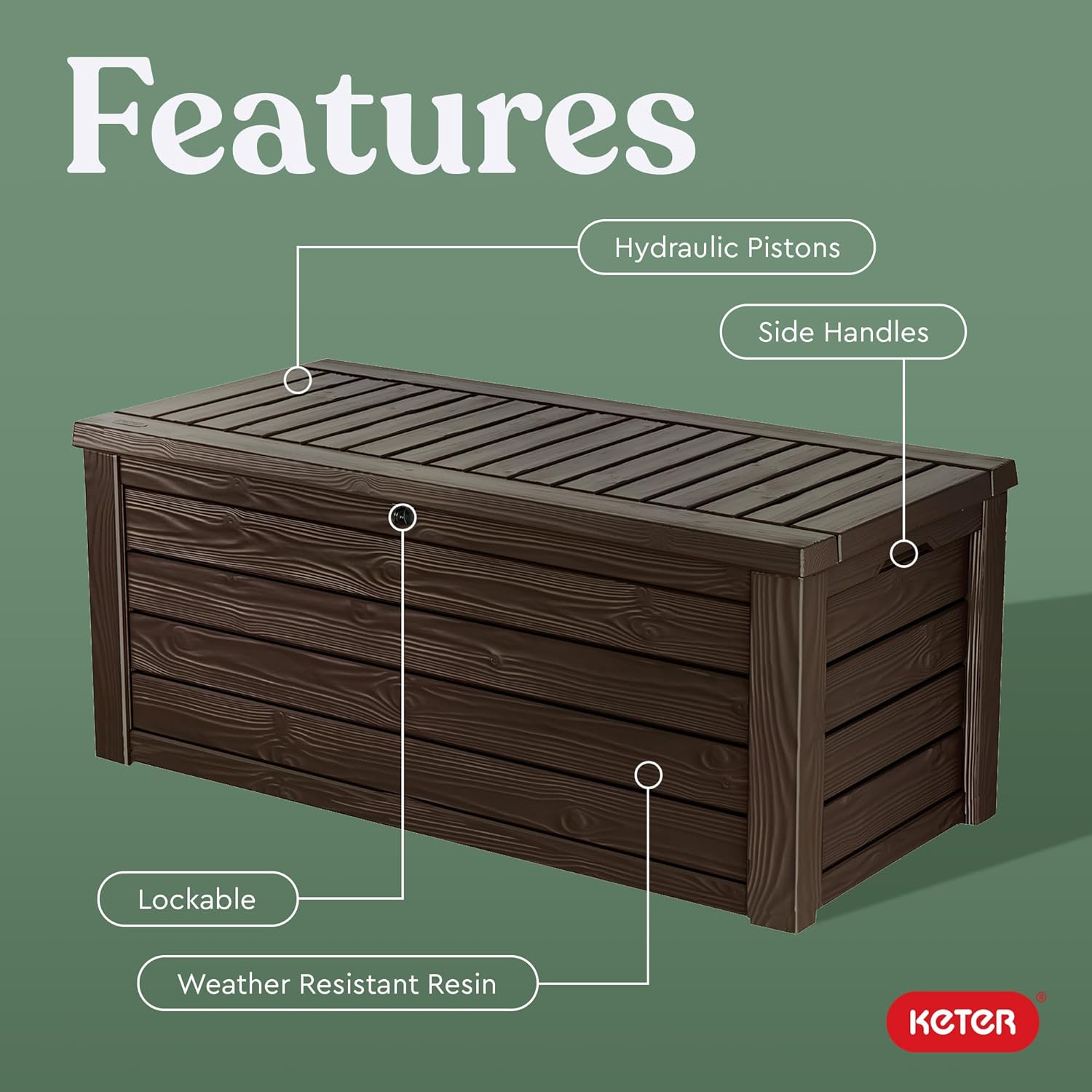 Keter Westwood 150 Gallon Deck Box Organizer, Doubles as 2-Person Bench Seat, Brown – Large Resin Outdoor Storage and Seating with Lockable Lid for Garden, Pool, and Patio-VerdiqueGarden