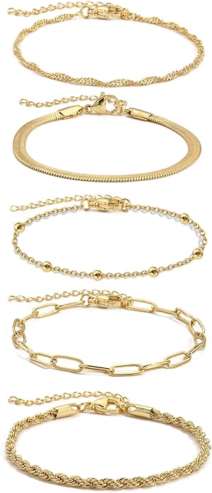 Gold Bracelets for Women, 18K Gold Plated Dainty Paperclip Link Chain Bracelets Thin Cute Stackable Bracelet Pack Fashion Accessories Gifts for Women