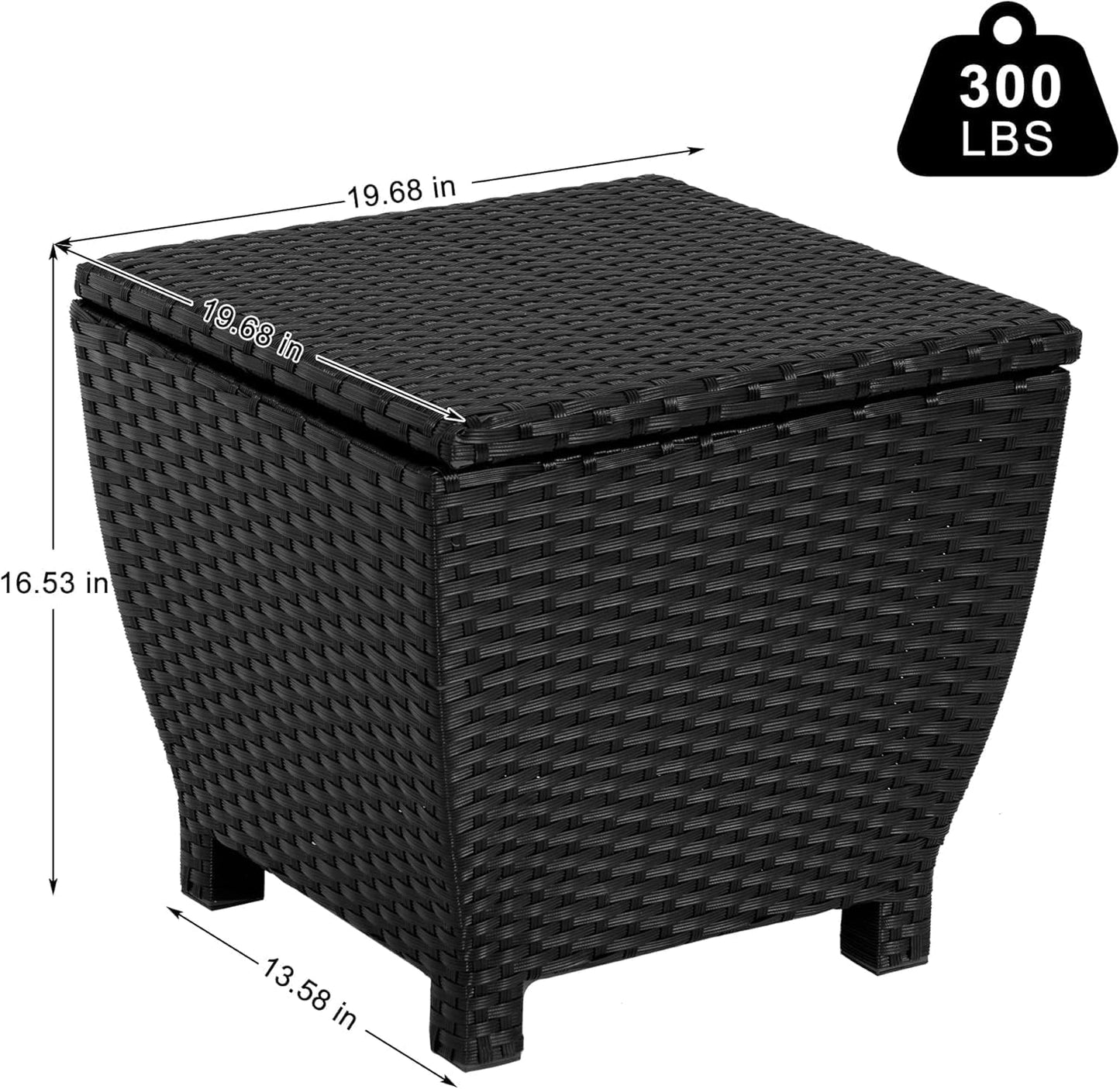 Sundale Outdoor Small Deck Storage Box with Lid, 13 Gallon Small Outdoor Bin Storage Container for Hose Cushions Towels, Patio Black Side Wicker Table with Storage-Steel, Rattan, Square-VerdiqueGarden