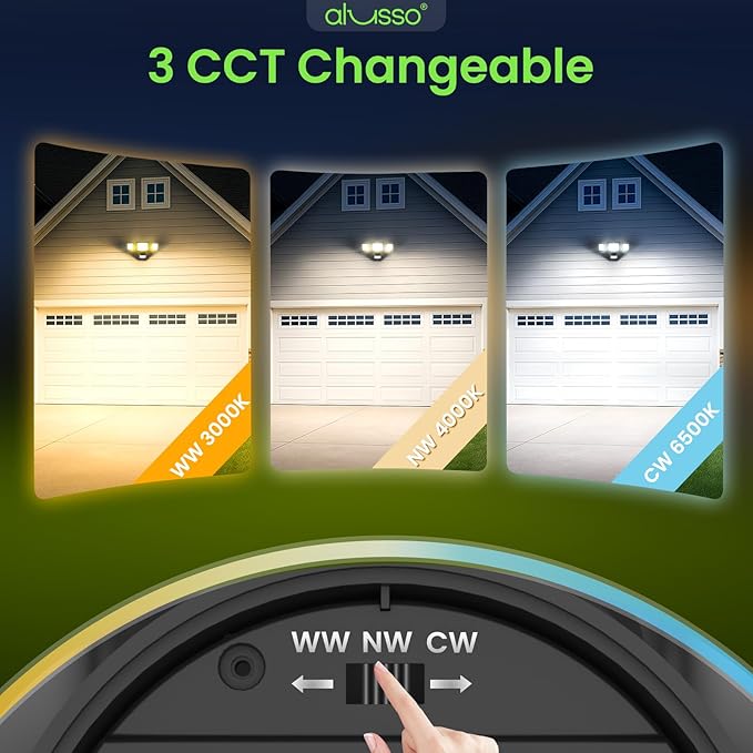 ALUSSO® Motion Sensor Outdoor Lights, 40W 4000LM 3 Modes Flood Lights Outdoor Motion Sensor, 3CCT 3 Heads Outdoor Security Light Wet Location Use for House Garage Yard Walkway, Black,ETL-VerdiqueGarden