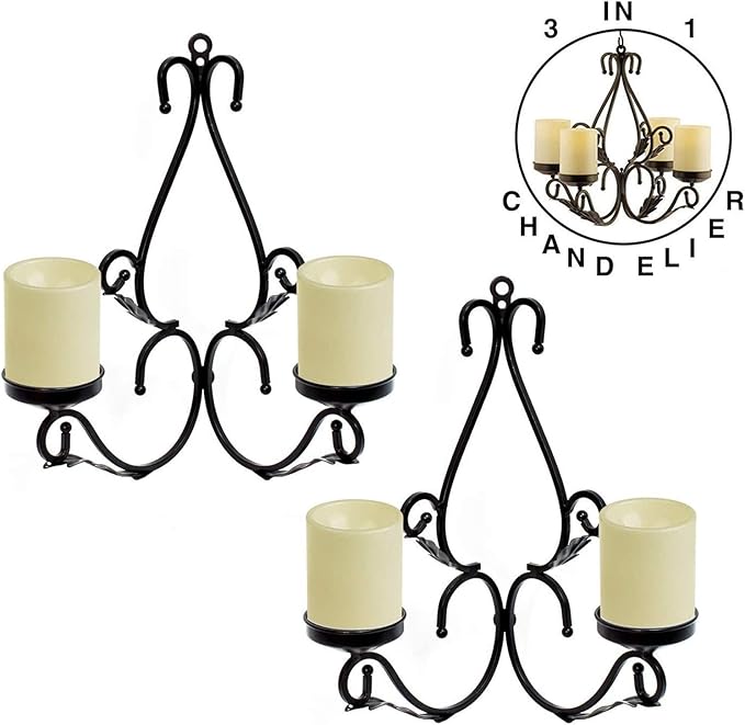 3 in 1 Lighting Chandelier with 4pcs Battery Operated Led Candle with Remote, Table Centerpiece for Indoor or Outdoor Gazebo, Patio Decoration, Black-VerdiqueGarden