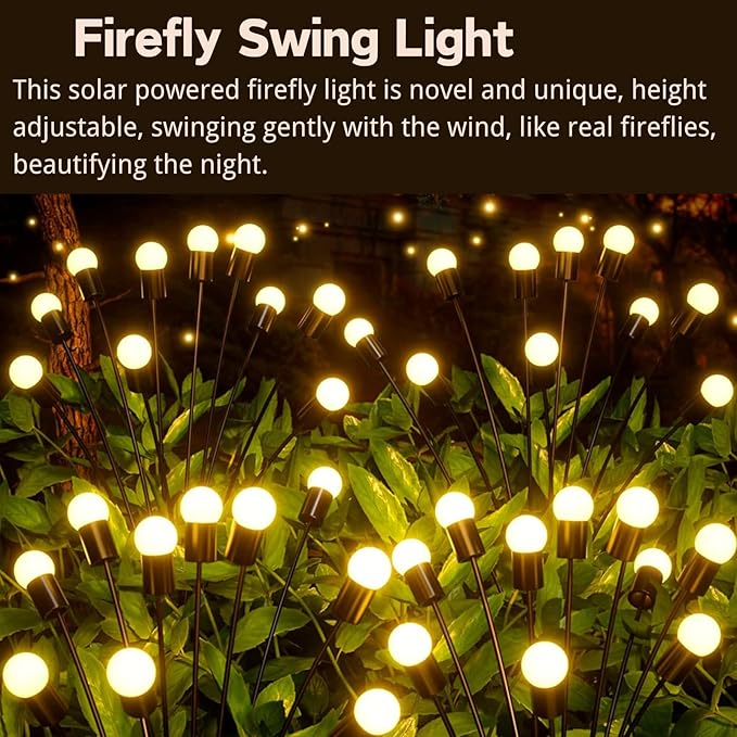 OZS 10PK Total 80LED Solar Garden Lights - Solar Lights Outdoor, Solar Firefly Lights, Solar Swaying Light, Sway by Wind, Solar Fairy Lights Waterproof for Pathway Pathway Decoration(Warm White)-VerdiqueGarden