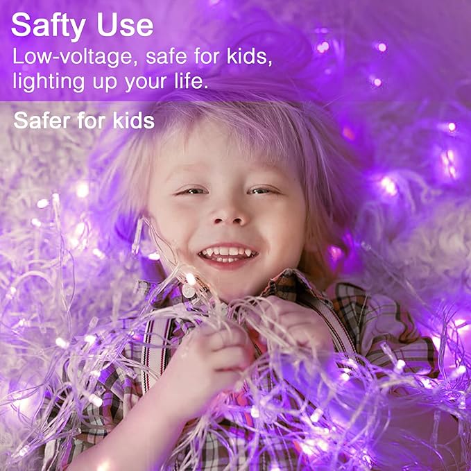 JMEXSUSS Purple Christmas Lights Indoor Outdoor Clear Wire, 66ft 200 LED Purple Lights for Christmas Tree, 8 Modes Purple String Lights Plug in for Christmas Bedroom Garden Party Xmas Decorations-VerdiqueGarden