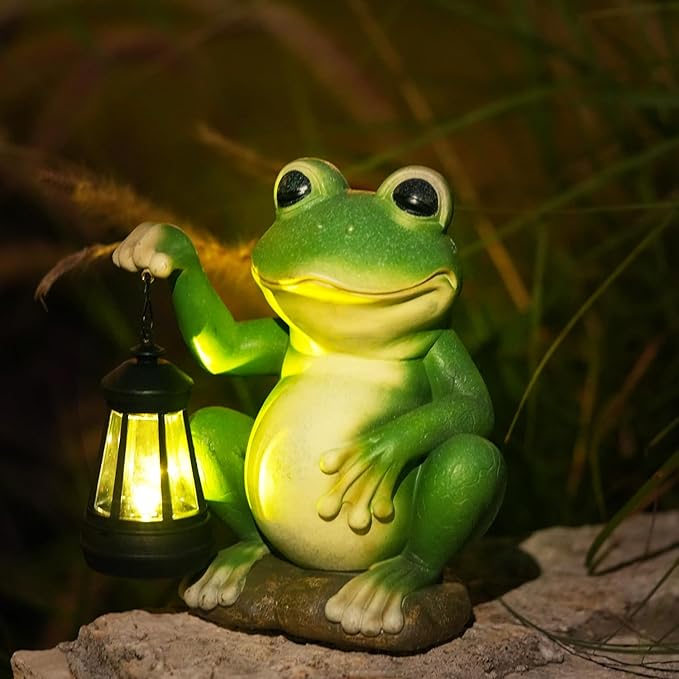 Large Frog Garden Decor for Outside Solar Powered Sculptures for Garden Patio Cute Animal Garden Statues Home Easter Ornaments, Gifts for Mom Grandma-VerdiqueGarden