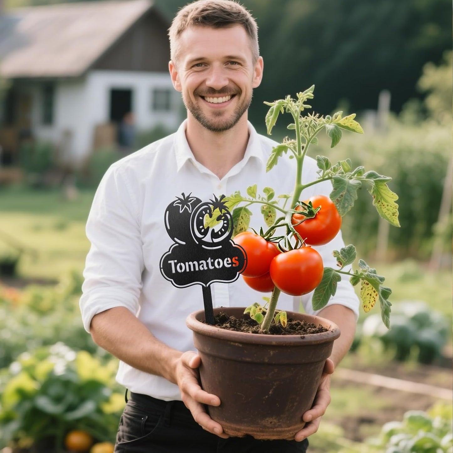 CUTHOLLOW Metal Plant Marker Stake Tomatoes for Outdoor Indoor, Waterproof 11.8 inch Cute Garden Plant Labels Sign Tag for Vegetables, Farmhouse Greenhouse Decor - Funny Gardening Gifts-VerdiqueGarden