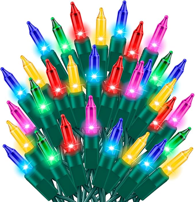 Ultra-Bright Connects End to End Multi Christmas Mini Lights 100L 19.6Ft UL Listed Incandescent Bulb String Light Set for Indoor Outdoor Holiday Garden Party Christmas Tree Garland Decor-VerdiqueGarden