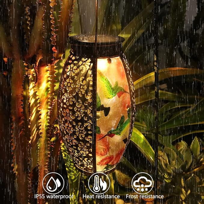 Solar Lanterns Outdoor Light - Solar Powered LED Hummingbird Glass Lights Decorative Waterproof Tabletop Lamp with Hollowed-Out Design for Indoor Yard Table Patio Garden Pathway Holiday-VerdiqueGarden