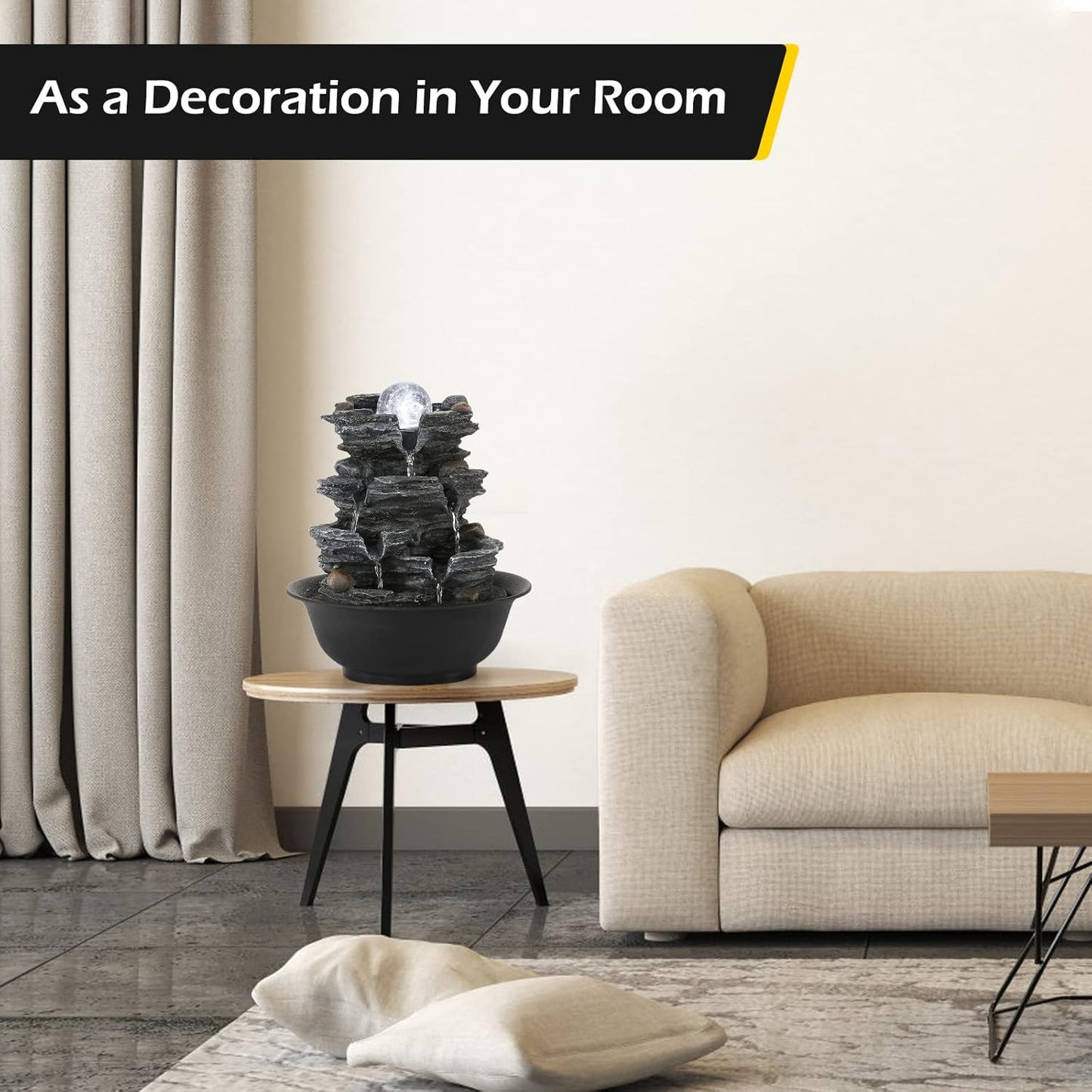 Dyna-Living Tabletop Water Fountain Indoor Waterfalls Fountains with White LED Light Decorative Feng Shui Tabletop Fountain with Automatic Pump-VerdiqueGarden