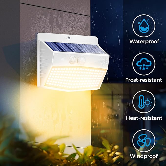 Peasur 6 Packs Solar Outdoor Lights Motion Sensor, Solar Security Lights Waterproof with 3 Lighting Modes Solar Powered Wall Lights Outside for Garden Fence Yard Deck, Warm White-VerdiqueGarden