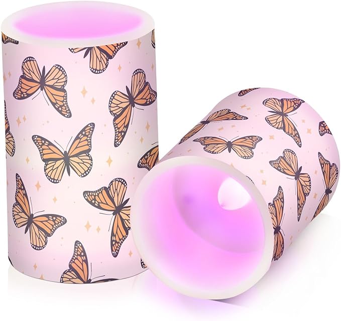 Flickering Flameless Candles, Monarch Butterflies LED Candles with Remote Timer, Set of 2 Battery Operated Candle for Valentine Wedding Birthday-VerdiqueGarden