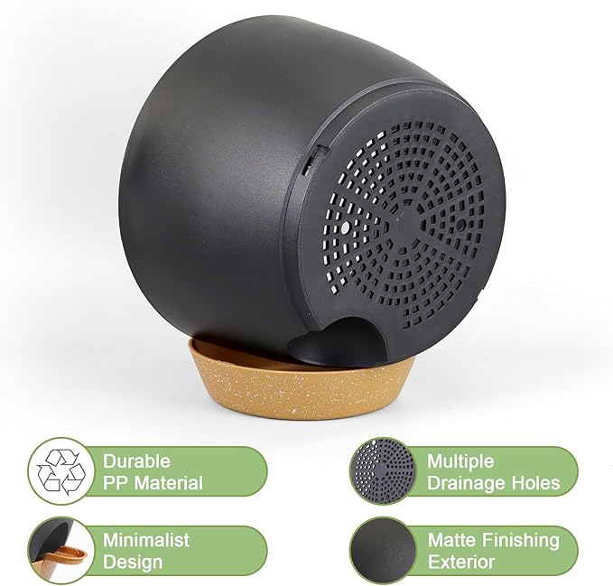 10/9/8 inch Medium Self Watering Pots, Planter, Plant Pots with Mesh Drainage Holes for Indoor Outdoor Garden Plants, Plastic Flower Pots with Removable Deep Reservoir, Black with Brown-VerdiqueGarden