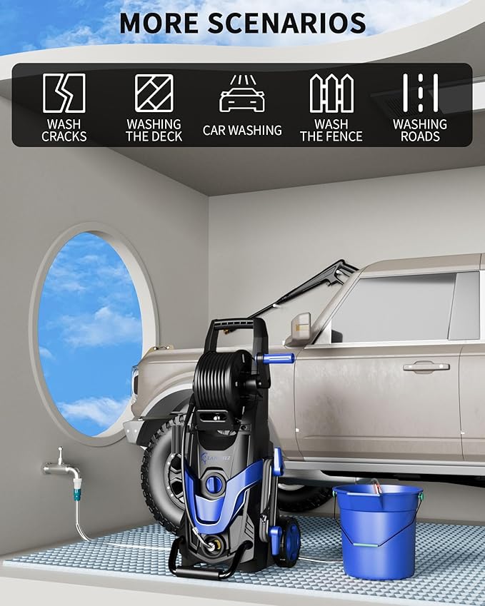 Pressure Washer, Power Washer with 6 Quick Connect Nozzles, Inlet Hose & Filter&Foam Cannon for Cars/Fences/Driveways/Patios/Home Cleaning (Blue)-VerdiqueGarden