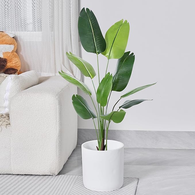 11 Inch Pot for Plants, Large Cement Planter with Drainage Hole, Mid-Century Modern Concrete Flower Pots for Home Decor, Office & Outdoor (White)-VerdiqueGarden