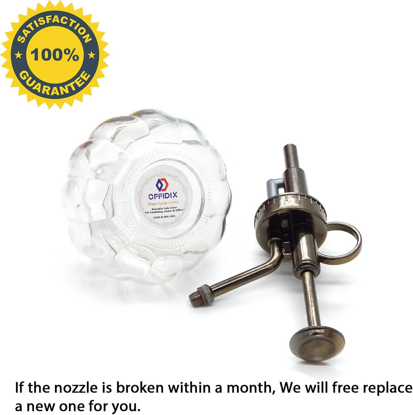 OFFIDIX Transparent Glass Watering Spray Bottle, 6.3 Inches Tall Vintage Style with Bronze Plastic Top Pump One Hand Plant Mister Glass Watering Can Indoor-VerdiqueGarden