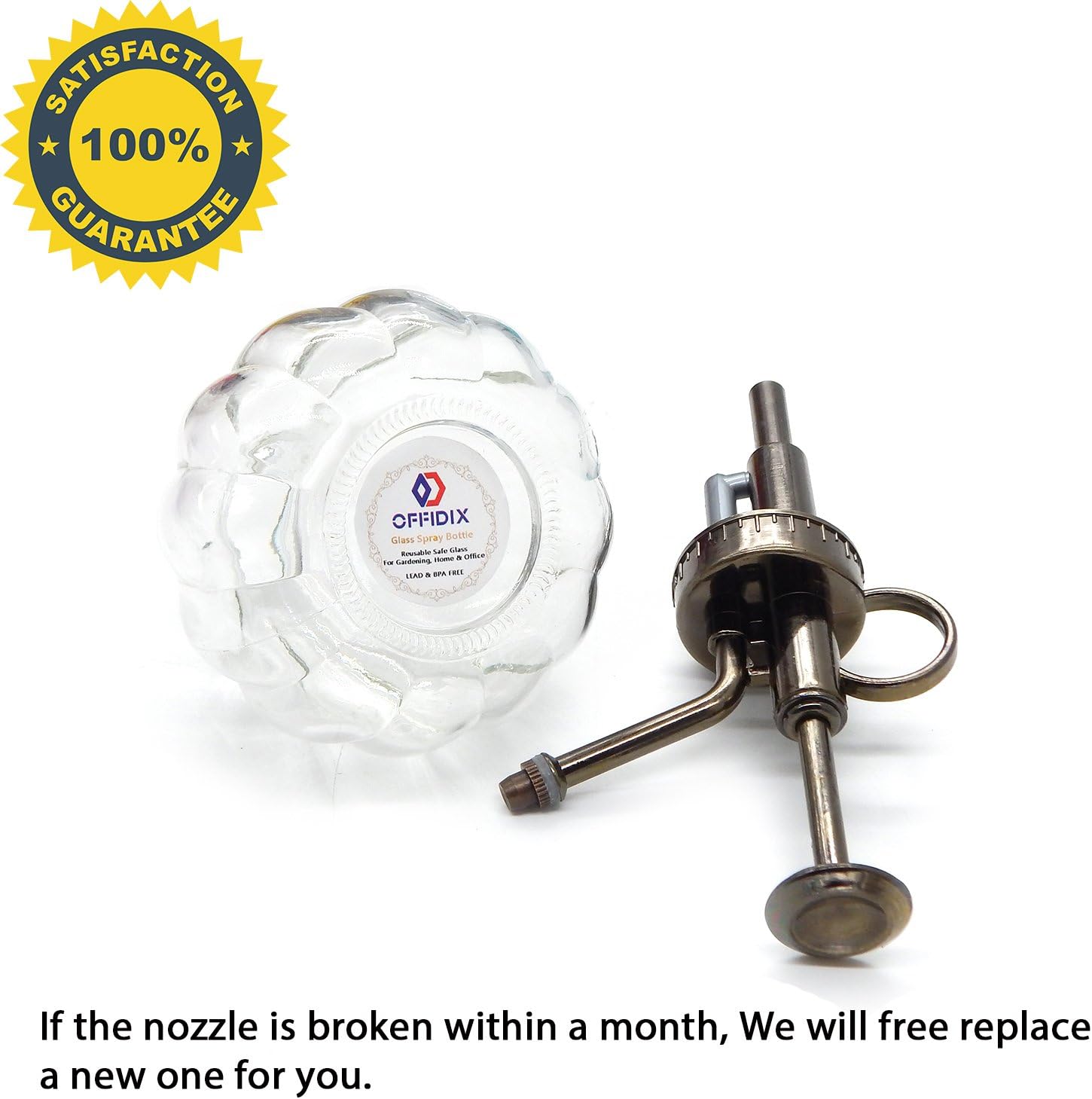 OFFIDIX Transparent Glass Watering Spray Bottle, 6.3 Inches Tall Vintage Style with Bronze Plastic Top Pump One Hand Plant Mister Glass Watering Can Indoor-VerdiqueGarden