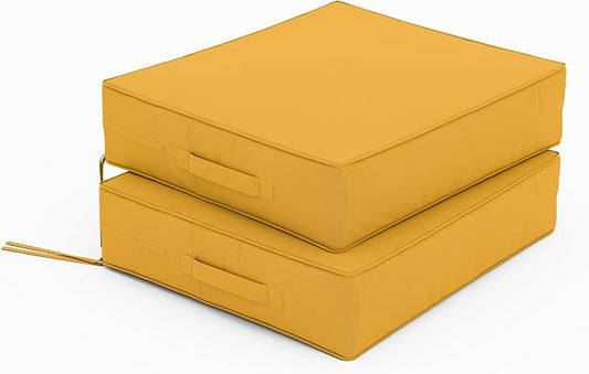 Patio Chair Cushions 18.5 X 16 X 4 Inch Waterproof Outdoor Seat Cushions for Patio Furniture, Outdoor Sofa Couch Pads with Ties & Handle, Set of 2, Yellow-VerdiqueGarden