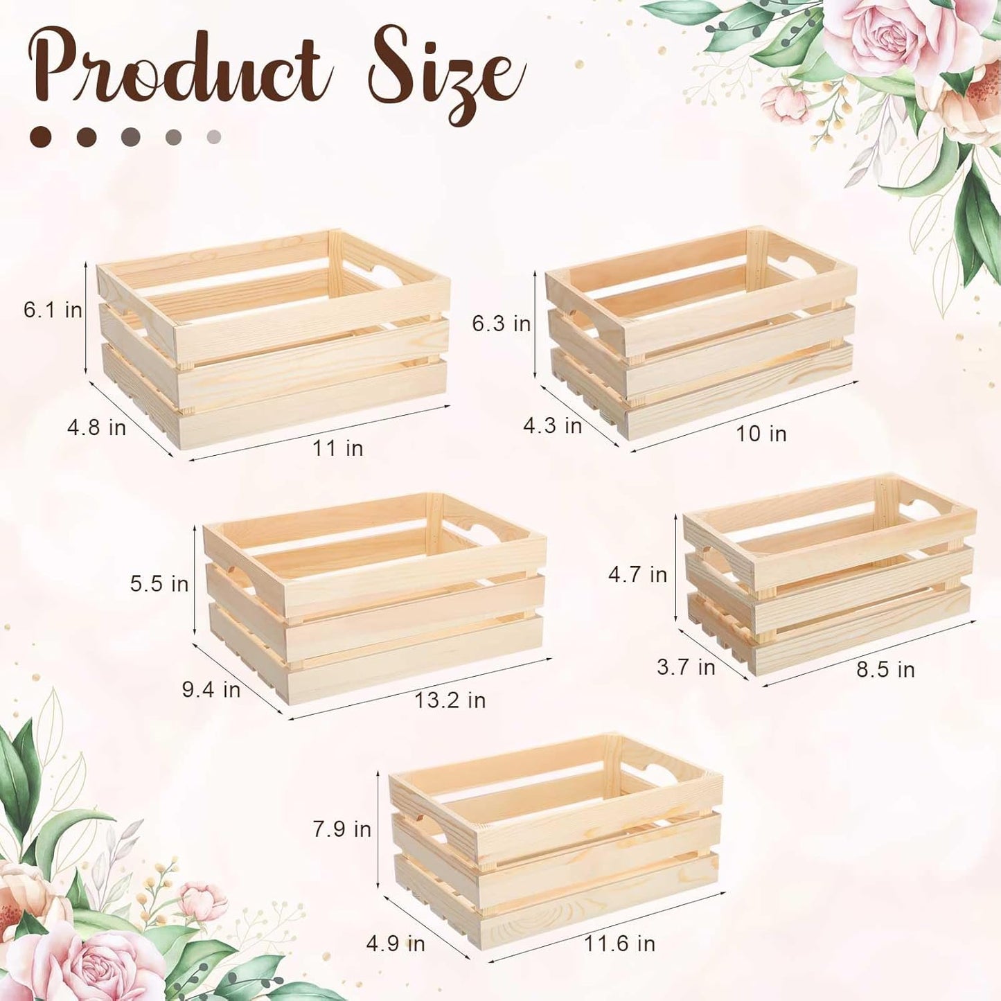 Soaoo 5 Pcs Decorative Nesting Wooden Crates for Storage Display 5 Size Large Small Rustic Wood Decorative Storage Crates with Handle Farmhouse Crate Box Container Made from Pine(Natural Color)-VerdiqueGarden