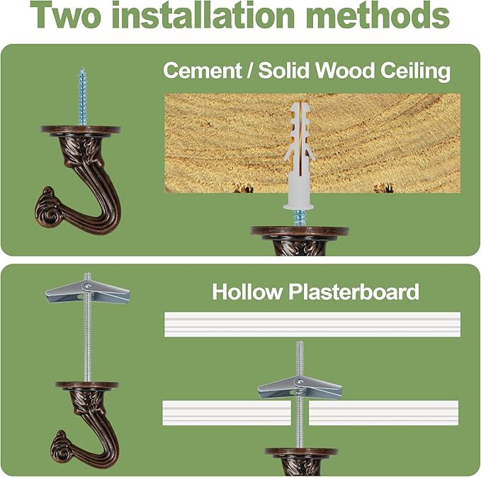 Ceiling Swag Hook Sets - Heavy Duty Hooks with Mounting Hardware for Hanging Plant, Ceiling or Extender Chains - Easy Install with Screws/Brackets-VerdiqueGarden