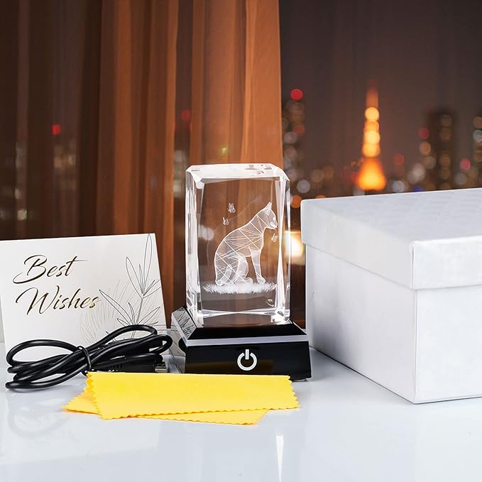 Qianwei Cat Gifts for Cat Lovers Women Girls, 3D Crystals Cat Memorial Figurines Statue Cat Themed Gifts Home Decor Anime Black pet Loss Gifts Cat Mom Gifts for Women Memorial Birthday Best Friend-VerdiqueGarden