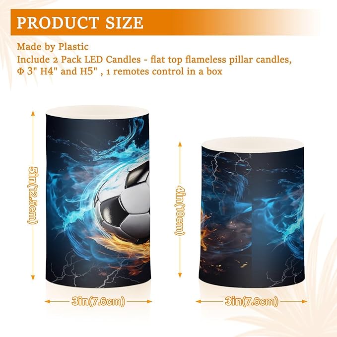 Flickering Flameless Candles, Soccer Ball LED Candles with Remote Timer, Set of 2 Battery Operated Candle for Valentine Wedding Birthday-VerdiqueGarden