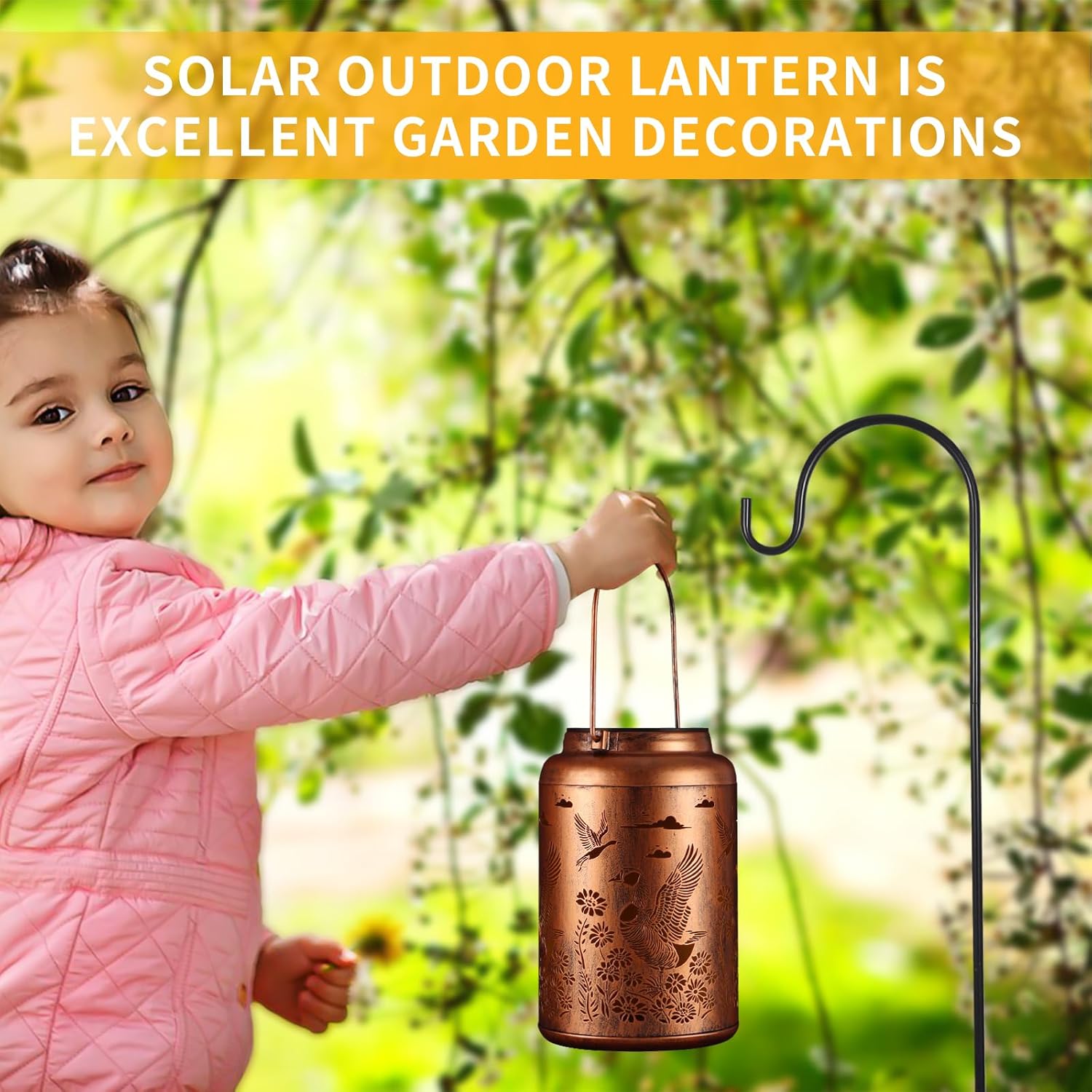 Solar Lanterns Outdoor Waterproof Garden Decor Birthday Gifts for Women Mom Grandma Hanging Lights Metal Decoration Outside for Yard, Patio,Backyard,Porch(Wild Goose)-VerdiqueGarden